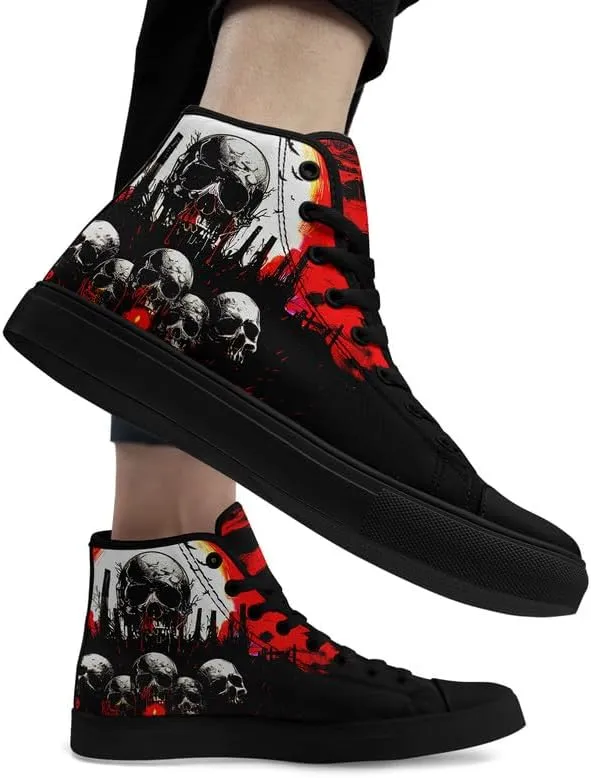 Unisex Skull High Tops for Women Cool Design Black Canvas Shoes Classic Lace Up Fashion Sneakers Streetwear