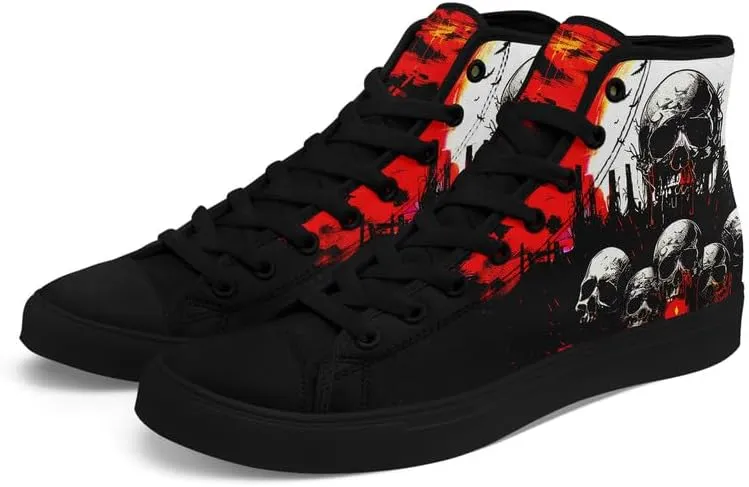 Unisex Skull High Tops for Women Cool Design Black Canvas Shoes Classic Lace Up Fashion Sneakers Streetwear