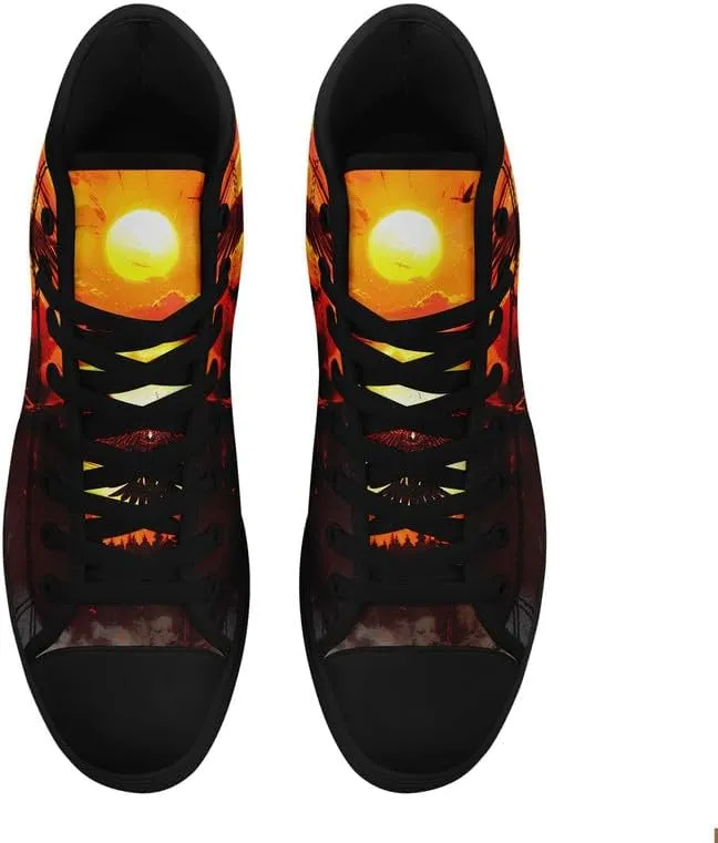 Unisex Skull High Tops for Women Cool Design Black Canvas Shoes Classic Lace Up Fashion Sneakers Streetwear
