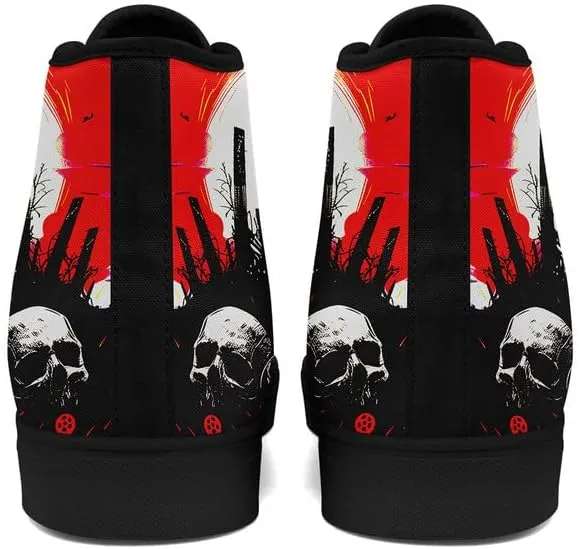 Unisex Skull High Tops for Women Cool Design Black Canvas Shoes Classic Lace Up Fashion Sneakers Streetwear