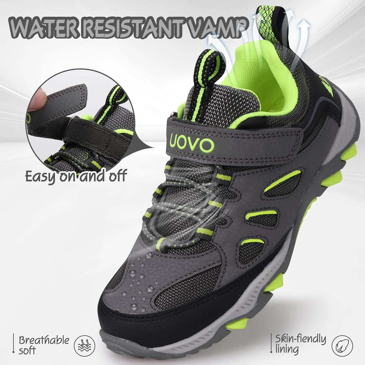 UOVO Boys Shoes Water Resistant Hiking Boots Kids Outdoor Walking Shoes Non Slip Ankle Athletic Sneaker Anti Collision Size 9.5 Toddler to 4.5 Big Kids