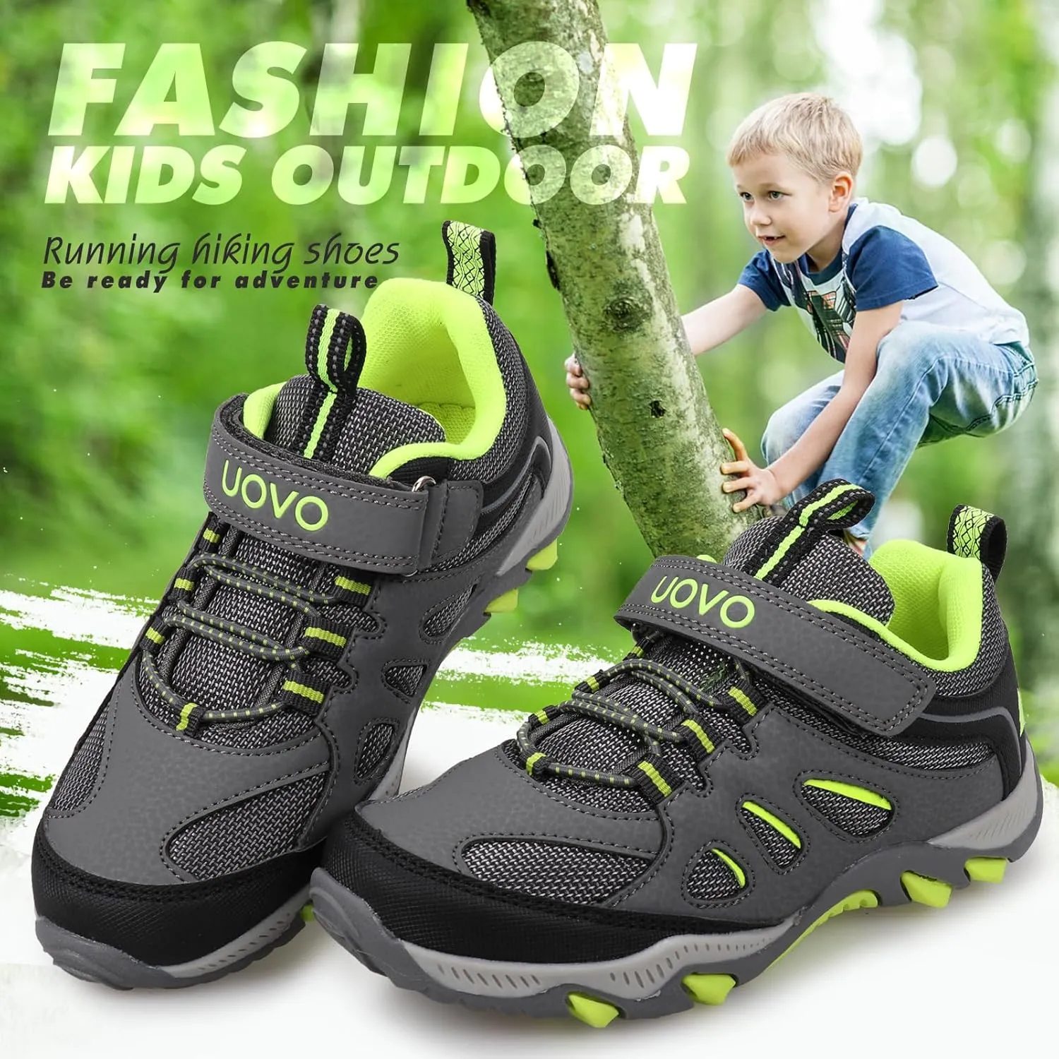 UOVO Boys Shoes Water Resistant Hiking Boots Kids Outdoor Walking Shoes Non Slip Ankle Athletic Sneaker Anti Collision Size 9.5 Toddler to 4.5 Big Kids