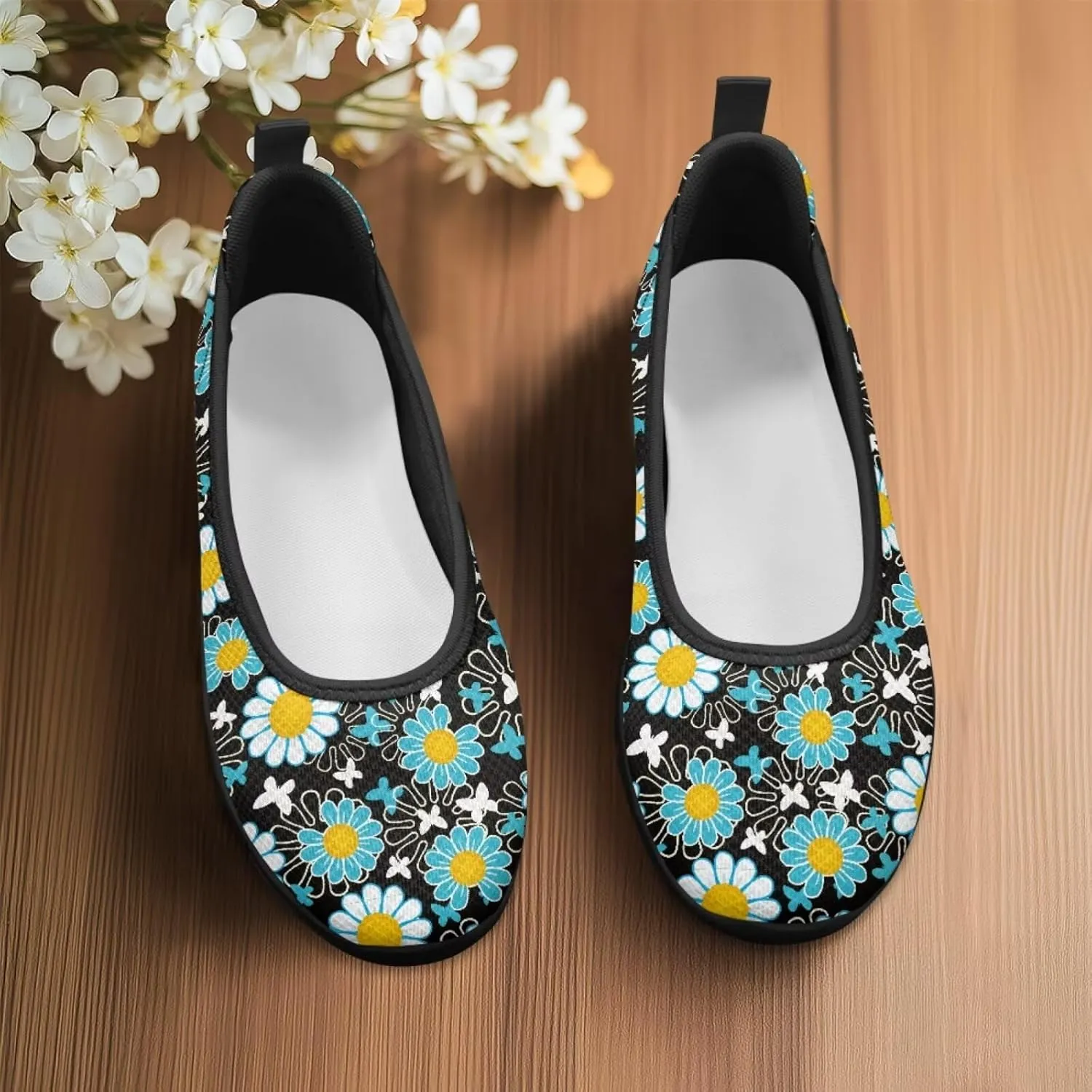 Various Floral Print Women's Flats Round Toe Ballet Loafers Lightweight Mesh Breathable Casual Sneakers Work & Travel