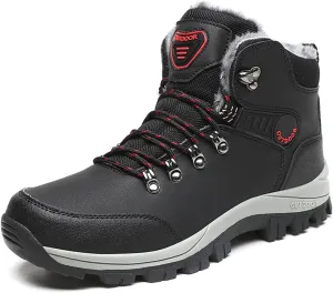 Veslexth Men's Lightweight Snow Boots Men Winter Warm Lining Anti-Slip Mid Top Leather Sneakers for Hiking Working Driving Outdoor Trekking Hiker Shoes