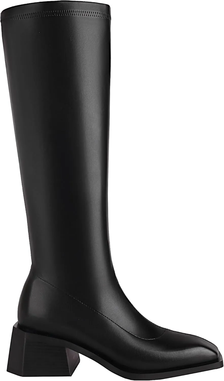 vivianly Women's Chunky Heel Knee high Boots Zipper Square Toe Platform Booties