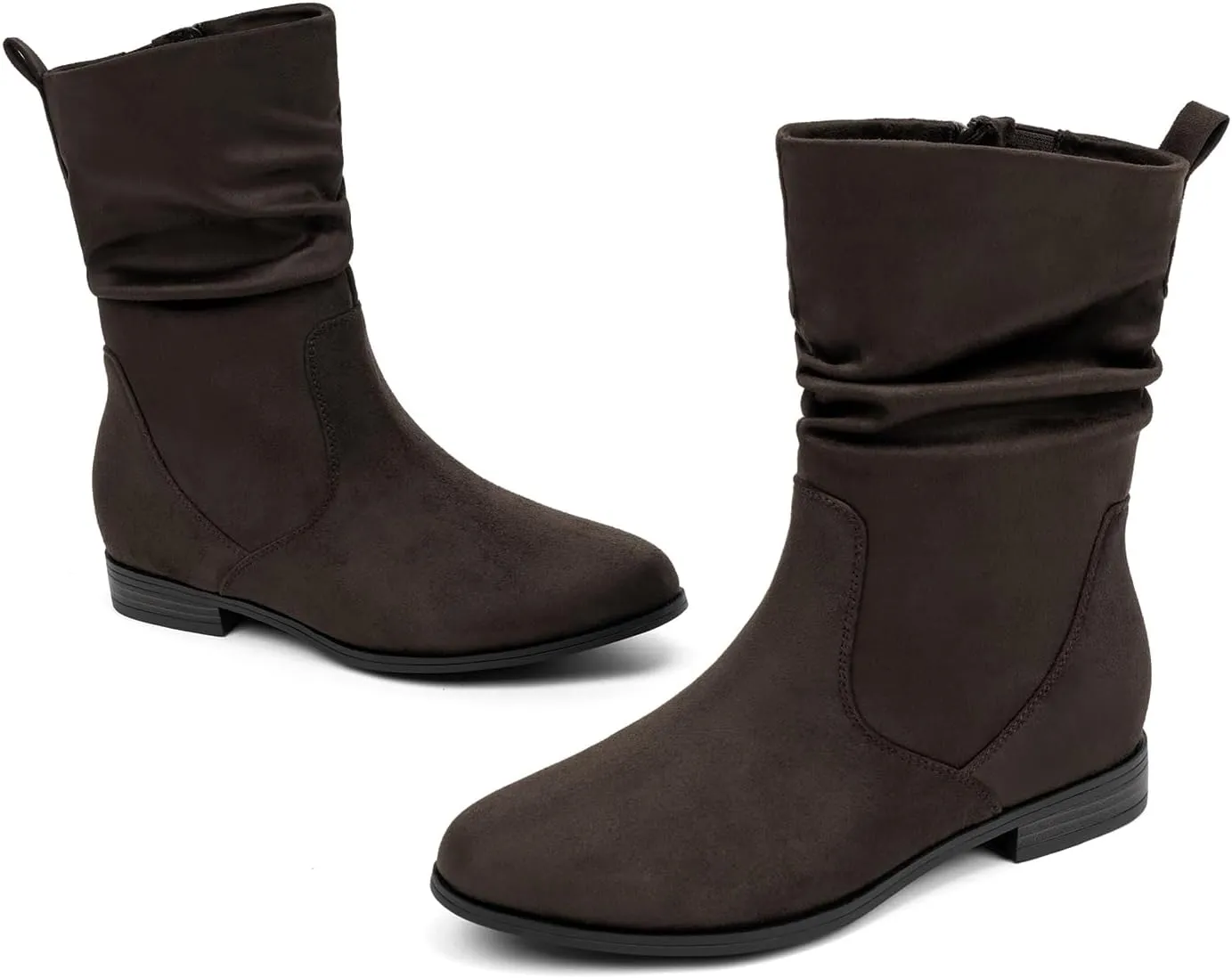 VJH confort Women's Mid Calf Boots, Almond Round Toe Low Heel Comfort Dress Slouchy Booties
