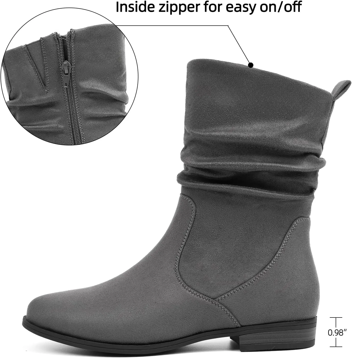 VJH confort Women's Mid Calf Boots, Almond Round Toe Low Heel Comfort Dress Slouchy Booties