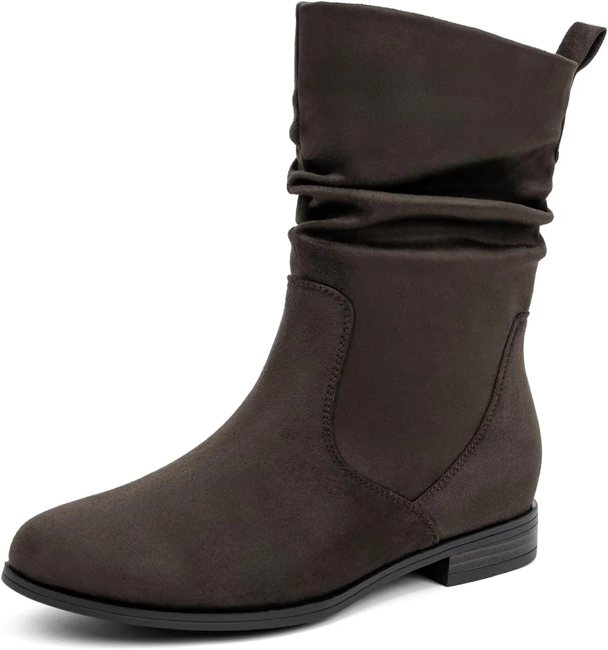 VJH confort Women's Mid Calf Boots, Almond Round Toe Low Heel Comfort Dress Slouchy Booties