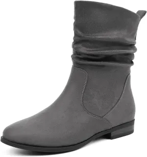 VJH confort Women's Mid Calf Boots, Almond Round Toe Low Heel Comfort Dress Slouchy Booties