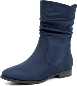 VJH confort Women's Mid Calf Boots, Almond Round Toe Low Heel Comfort Dress Slouchy Booties