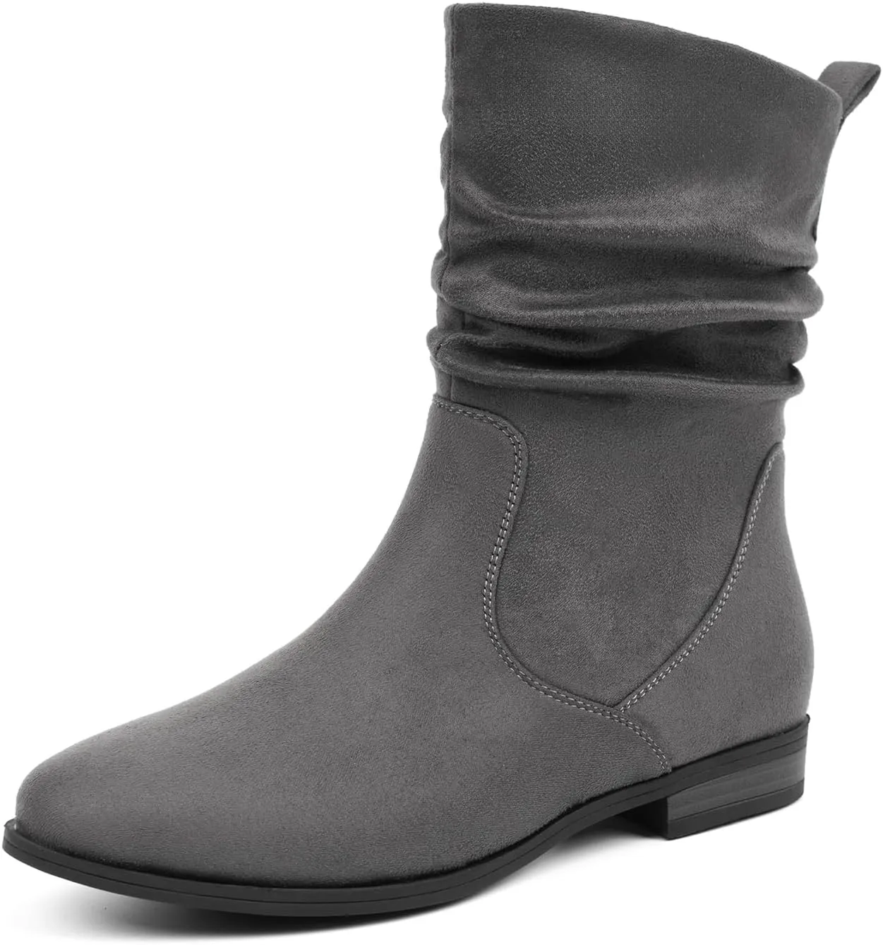 VJH confort Women's Mid Calf Boots, Almond Round Toe Low Heel Comfort Dress Slouchy Booties