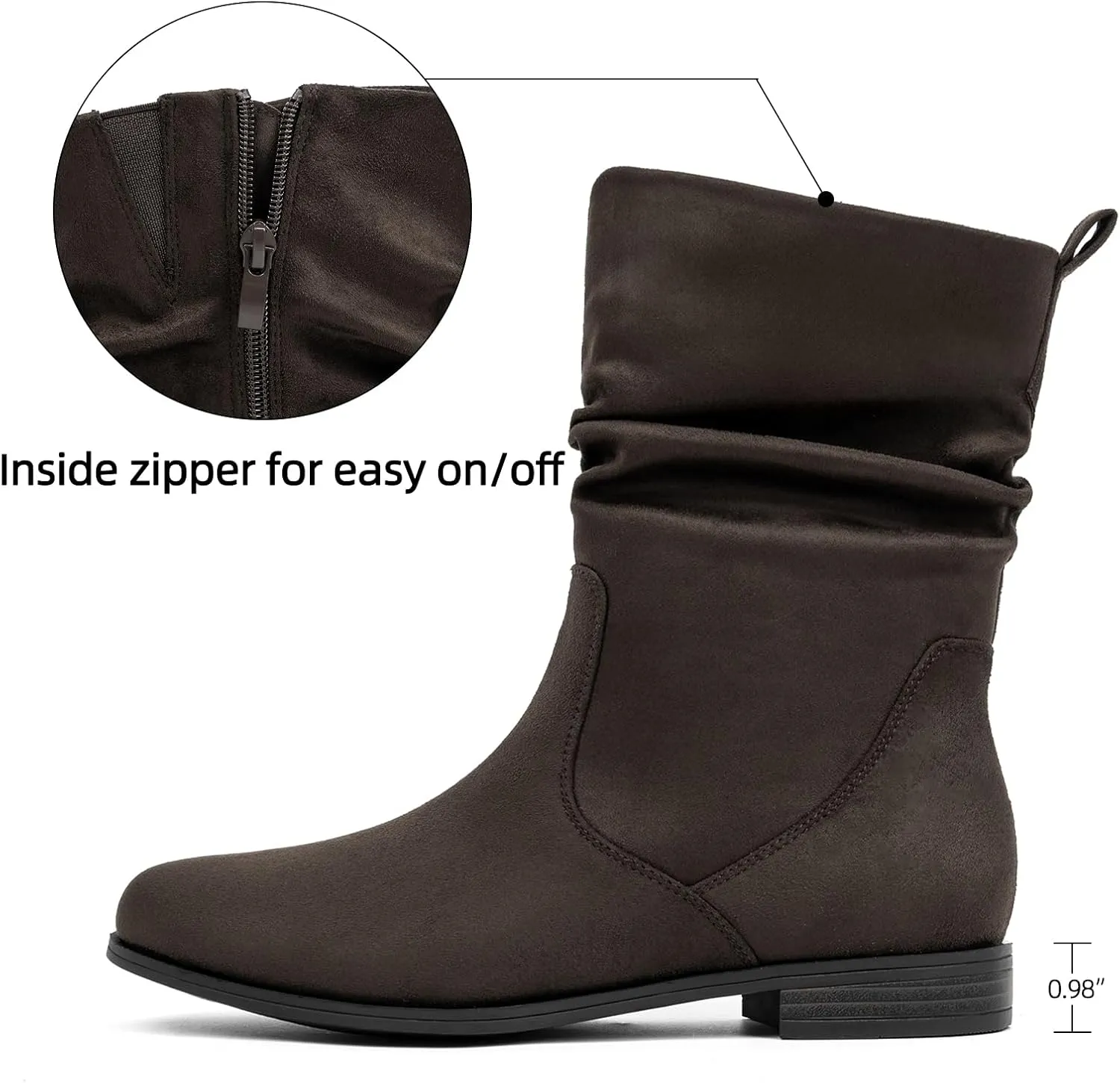 VJH confort Women's Mid Calf Boots, Almond Round Toe Low Heel Comfort Dress Slouchy Booties