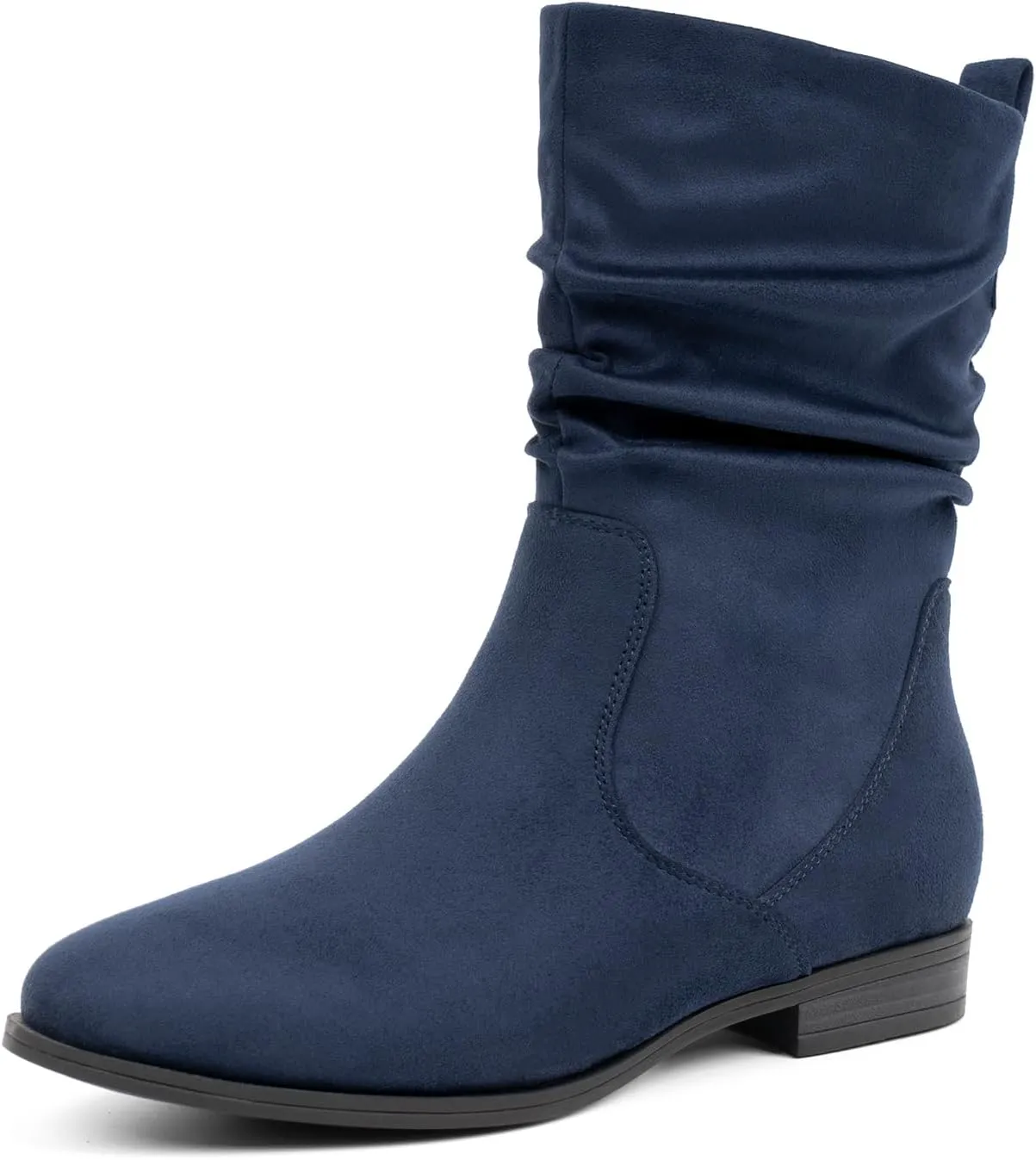 VJH confort Women's Mid Calf Boots, Almond Round Toe Low Heel Comfort Dress Slouchy Booties