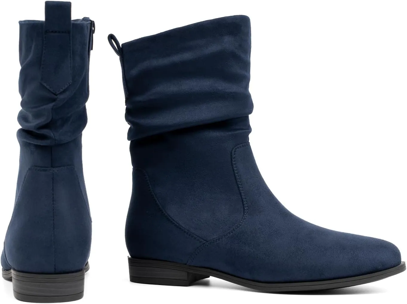 VJH confort Women's Mid Calf Boots, Almond Round Toe Low Heel Comfort Dress Slouchy Booties