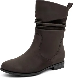 VJH confort Women's Mid Calf Boots, Almond Round Toe Low Heel Comfort Dress Slouchy Booties