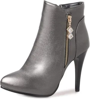 VOKLIN Women's Fashion Pointed Toe Stilettos High Heel Ankle Boots Side Zipper Elegant Dressy Short Booties