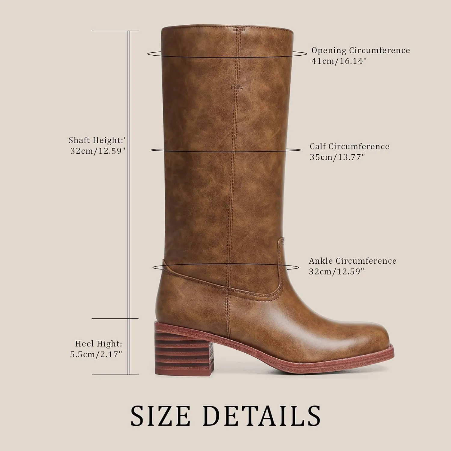 VOMIRA Women's Knee High Boots Wide Calf Boots Black Boots Square Toe Chunky Block Heel Long Boots Pull On Riding Boots Knight Boots Casual Comfortable Low Heel Womens Boots