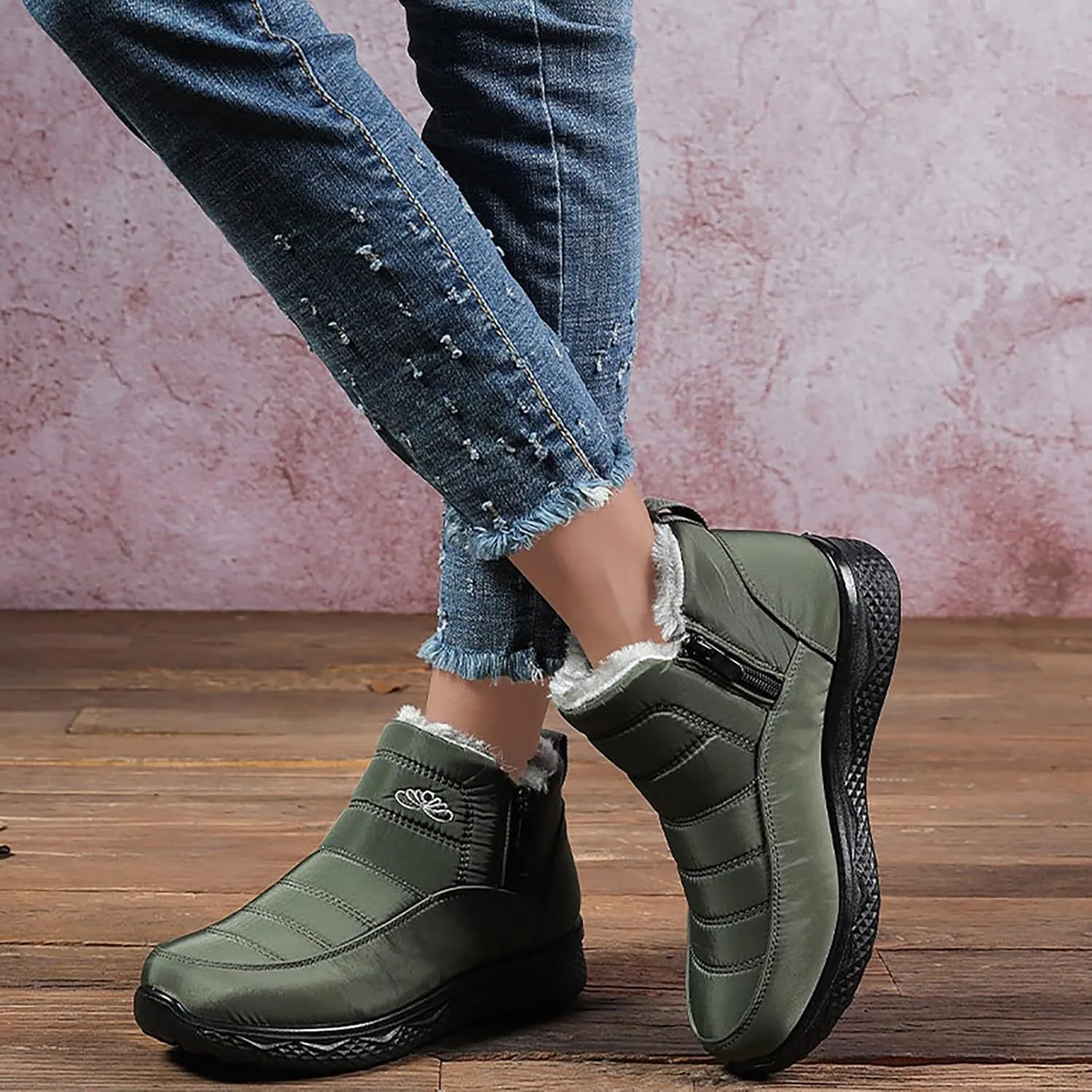 Waterproof Boots for Women Anti-Slip Mid-Calf Snow Boots Warm Outdoor Comfortable Hiking Booties