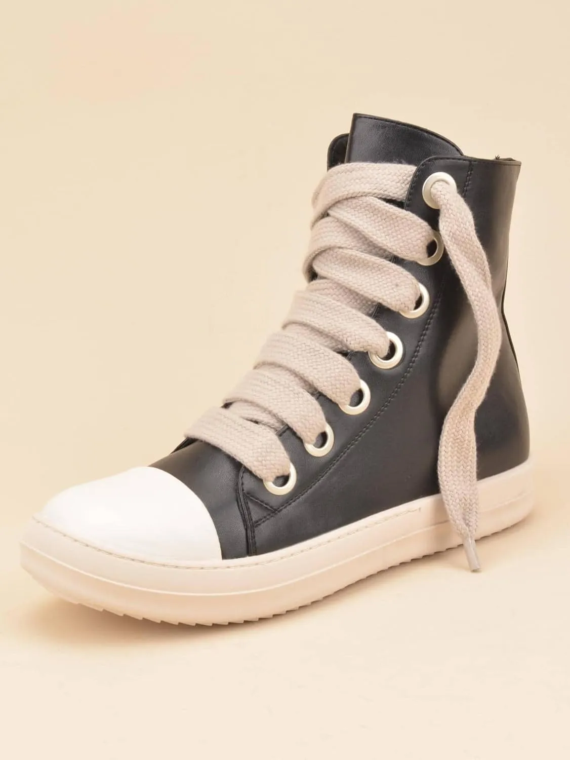 WDIRARA Women's Two Tone Lace Up High Top Round Toe Shoes Zipper Side Workout Sporty Sneakers