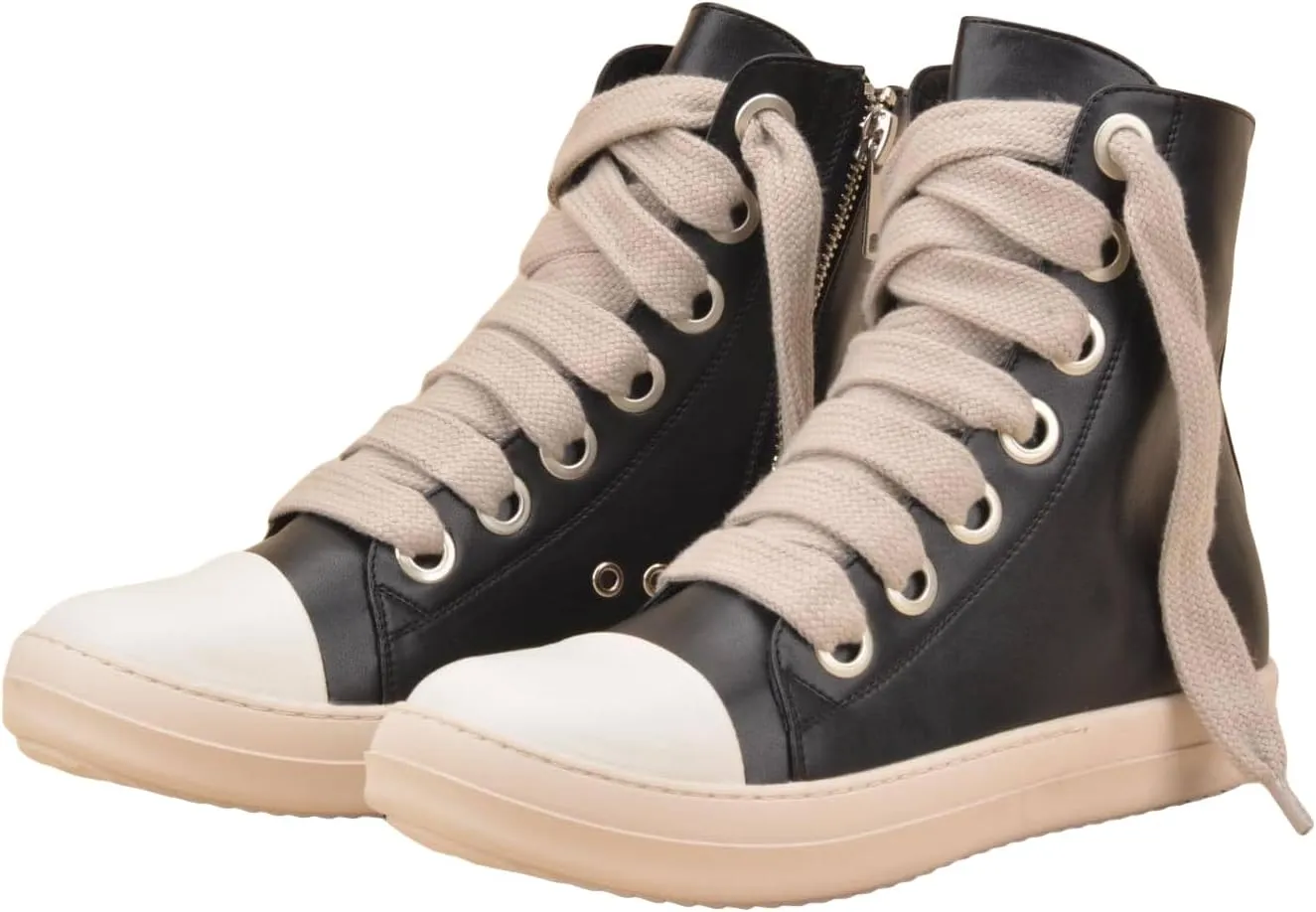 WDIRARA Women's Two Tone Lace Up High Top Round Toe Shoes Zipper Side Workout Sporty Sneakers