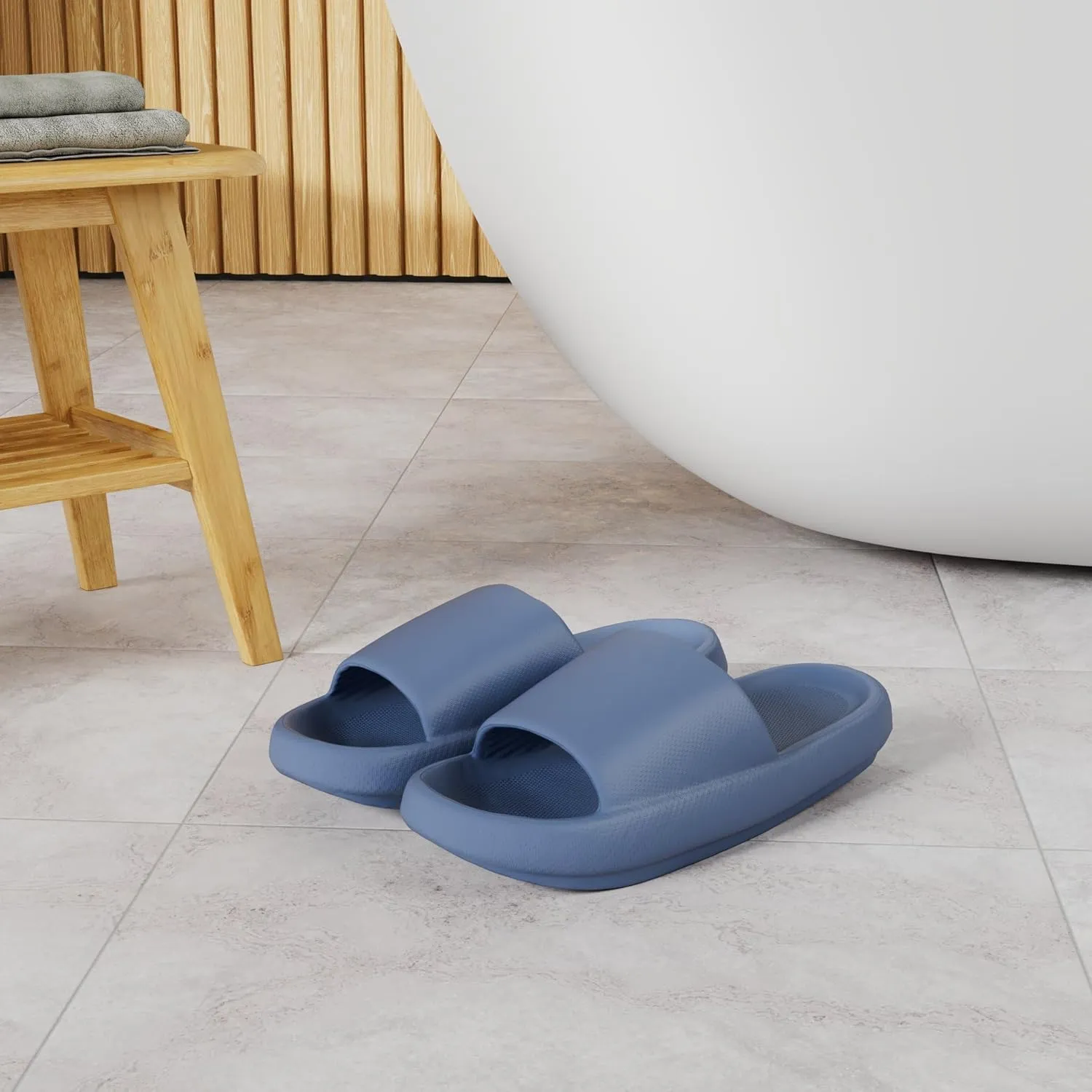welltree Slides for Women Men Pillow Slippers Non-Slip Bathroom Shower Sandals Soft Thick Sole Indoor and Outdoor Slides