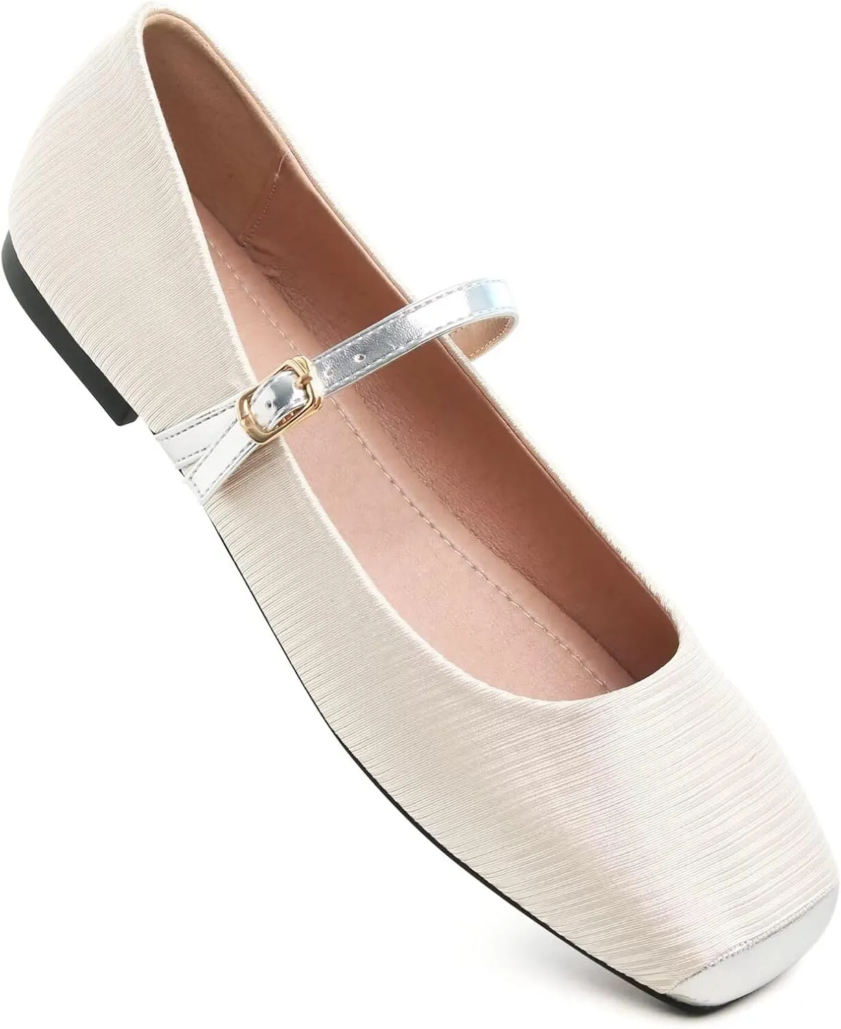 WENJIAZHIZHI Womens Square Toe Ballet Flats Comfortable Mary Jane Shoes Dressy Casual Slip-On Ballerina Walking Flat Shoes