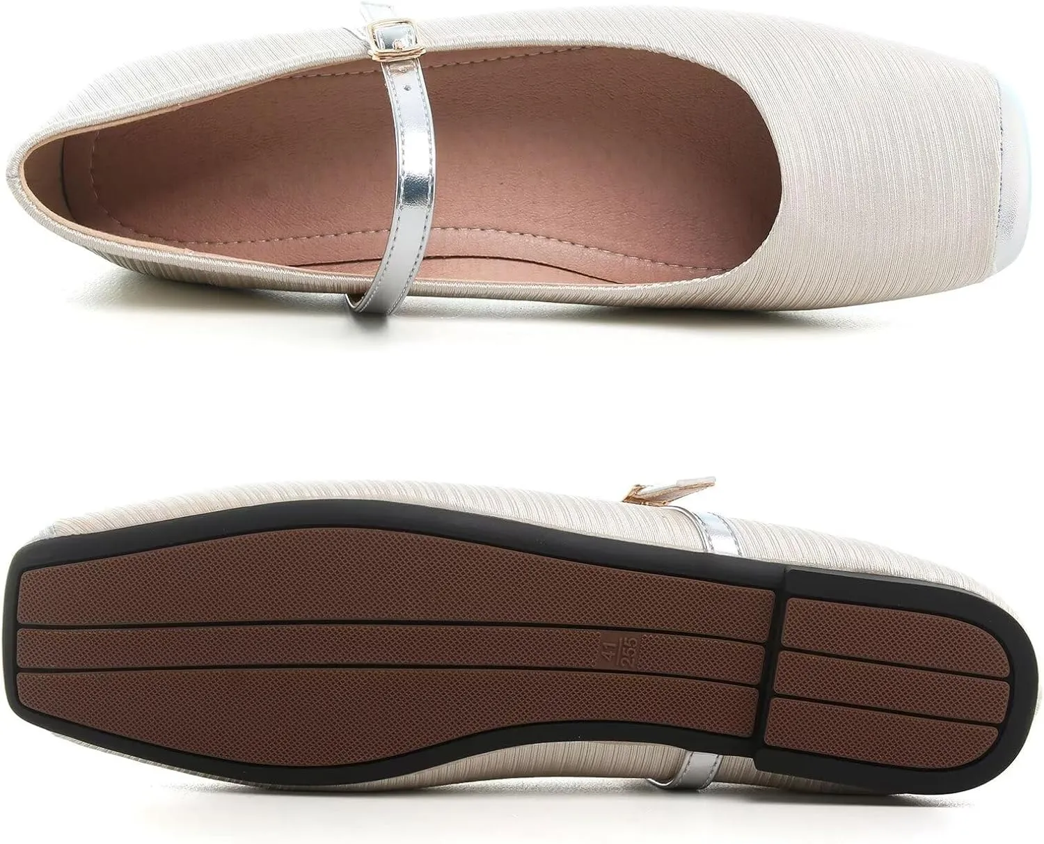 WENJIAZHIZHI Womens Square Toe Ballet Flats Comfortable Mary Jane Shoes Dressy Casual Slip-On Ballerina Walking Flat Shoes