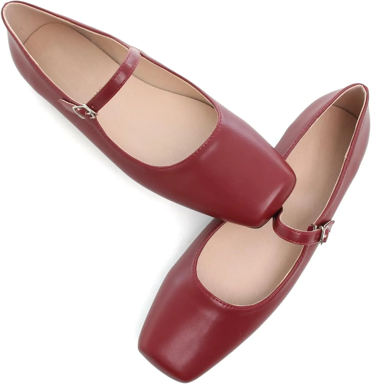 WENJIAZHIZHI Womens Square Toe Ballet Flats Comfortable Mary Jane Shoes Dressy Casual Slip-On Ballerina Walking Flat Shoes