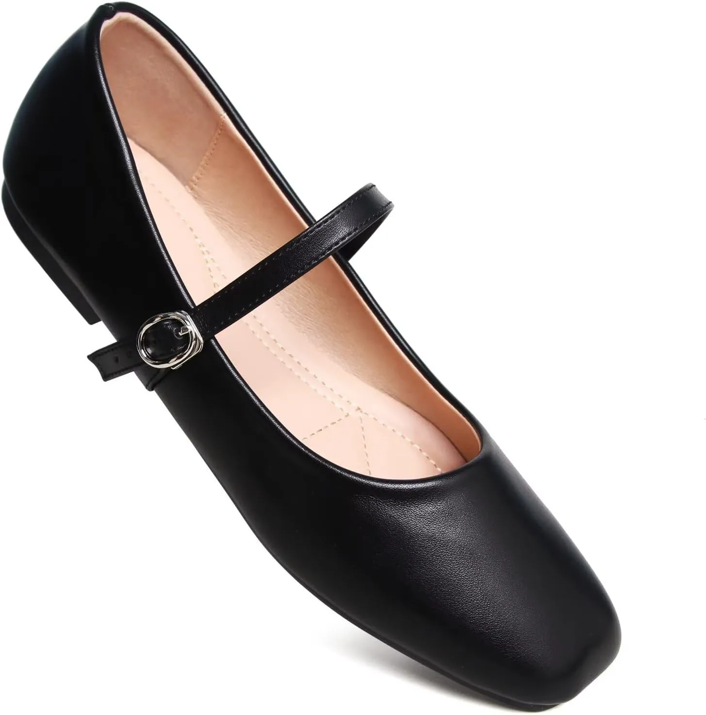 WENJIAZHIZHI Womens Square Toe Ballet Flats Comfortable Mary Jane Shoes Dressy Casual Slip-On Ballerina Walking Flat Shoes
