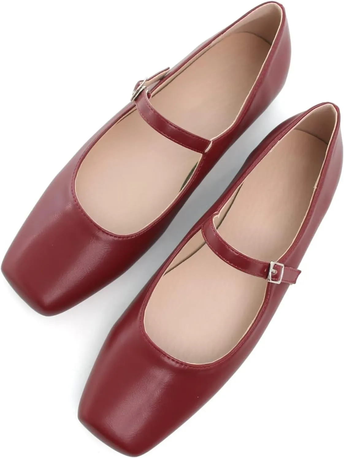 WENJIAZHIZHI Womens Square Toe Ballet Flats Comfortable Mary Jane Shoes Dressy Casual Slip-On Ballerina Walking Flat Shoes