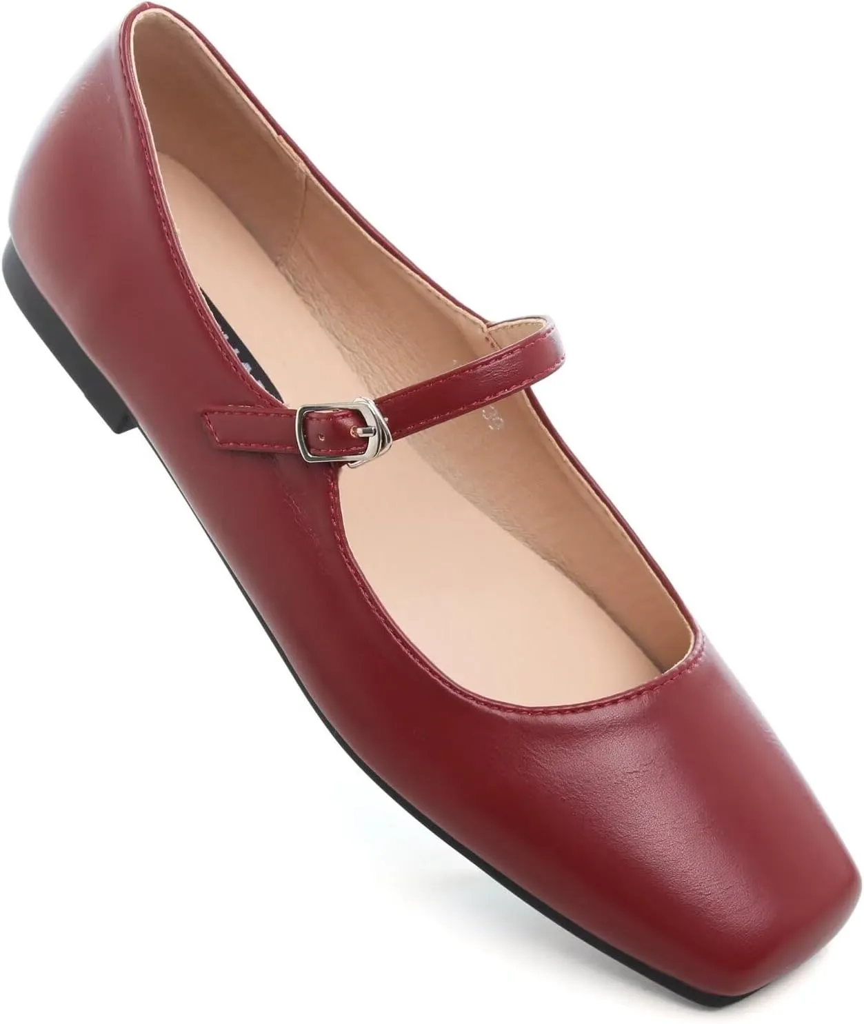 WENJIAZHIZHI Womens Square Toe Ballet Flats Comfortable Mary Jane Shoes Dressy Casual Slip-On Ballerina Walking Flat Shoes