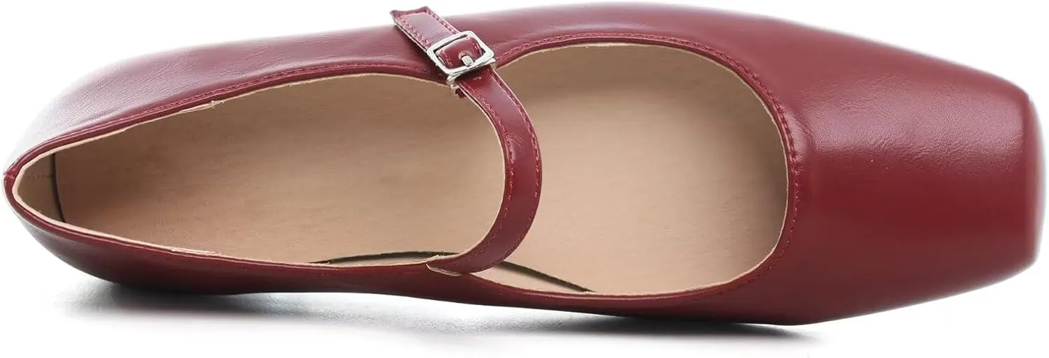 WENJIAZHIZHI Womens Square Toe Ballet Flats Comfortable Mary Jane Shoes Dressy Casual Slip-On Ballerina Walking Flat Shoes
