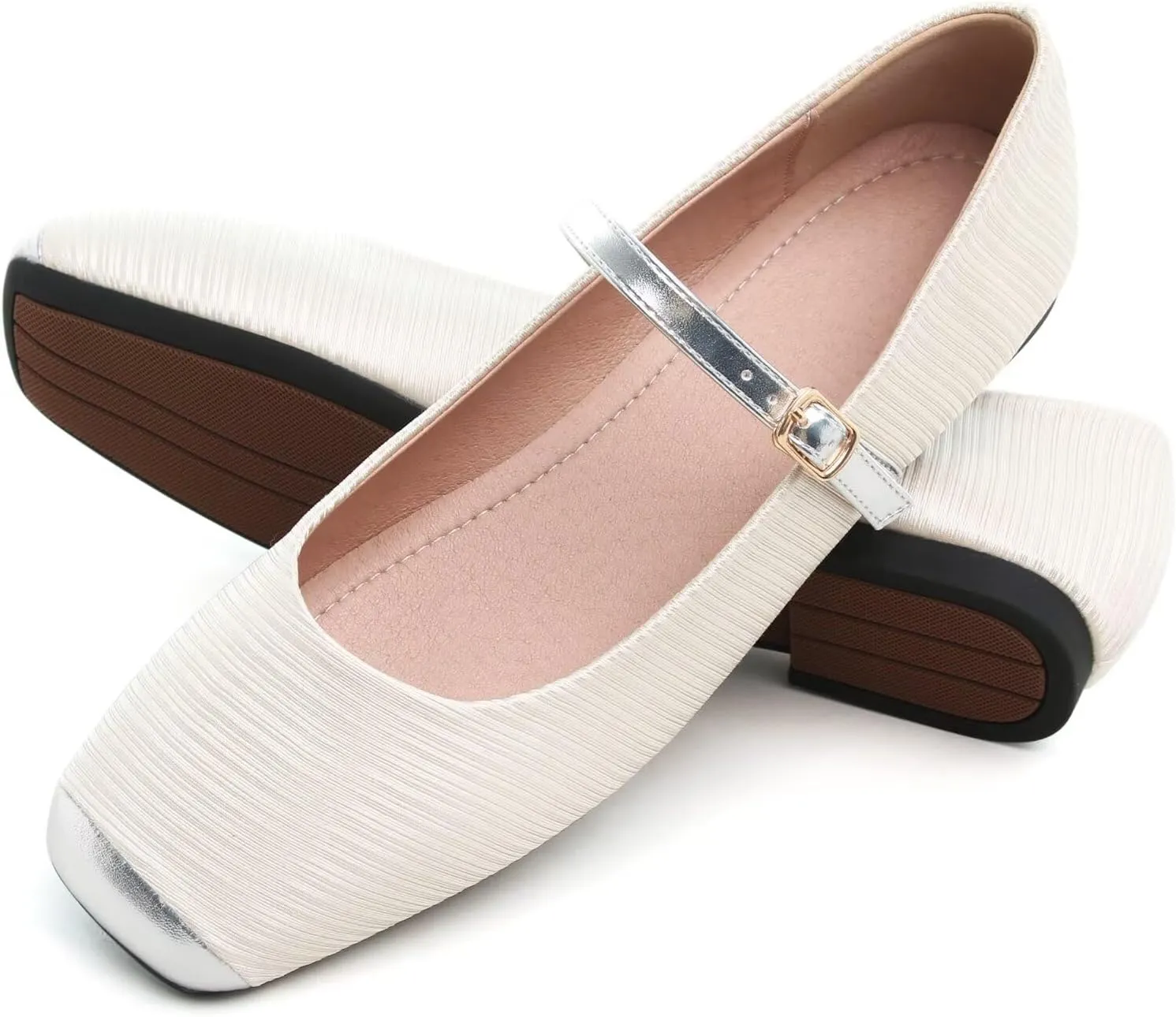 WENJIAZHIZHI Womens Square Toe Ballet Flats Comfortable Mary Jane Shoes Dressy Casual Slip-On Ballerina Walking Flat Shoes