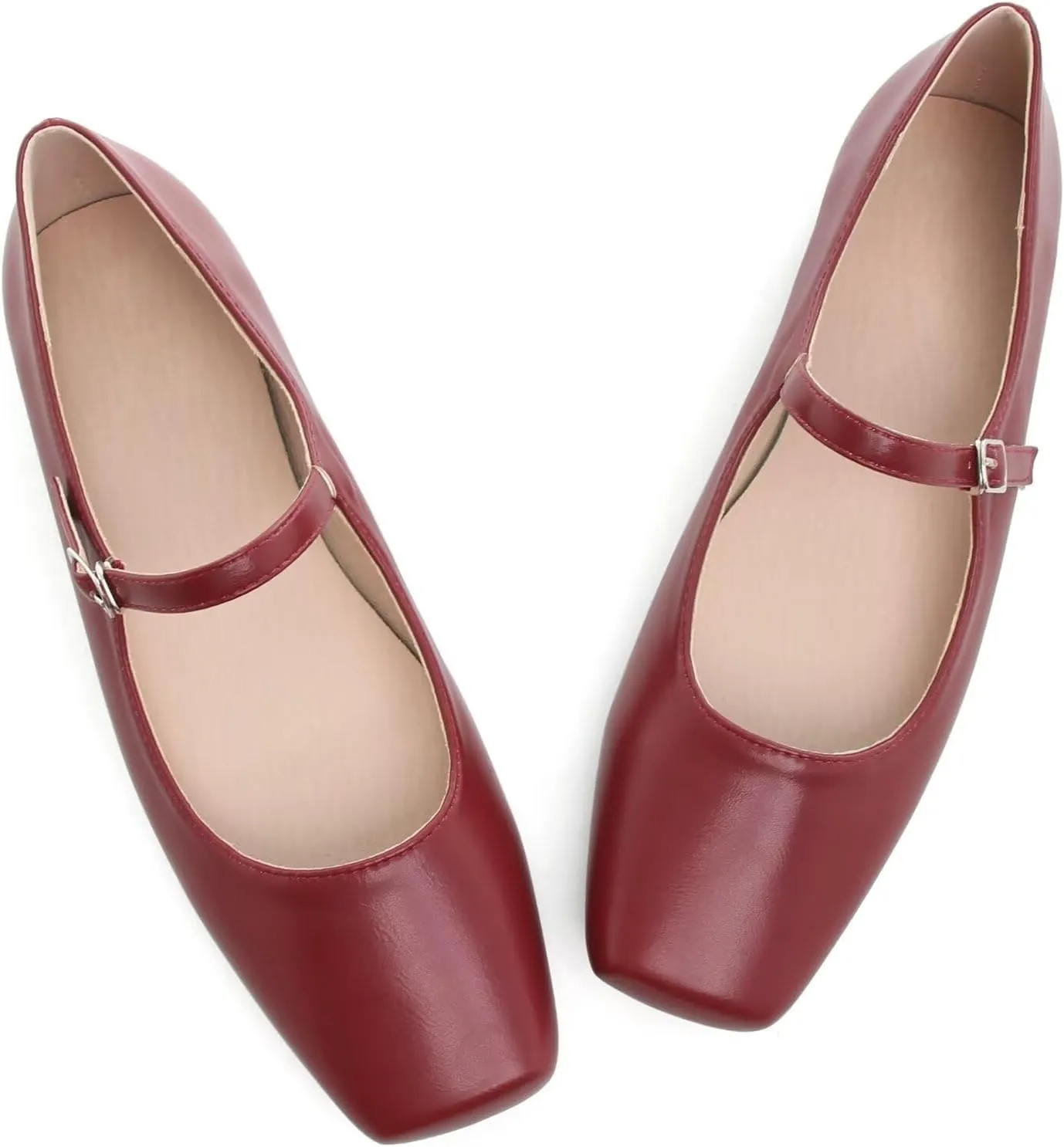WENJIAZHIZHI Womens Square Toe Ballet Flats Comfortable Mary Jane Shoes Dressy Casual Slip-On Ballerina Walking Flat Shoes