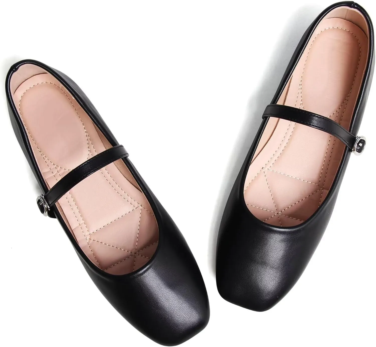 WENJIAZHIZHI Womens Square Toe Ballet Flats Comfortable Mary Jane Shoes Dressy Casual Slip-On Ballerina Walking Flat Shoes