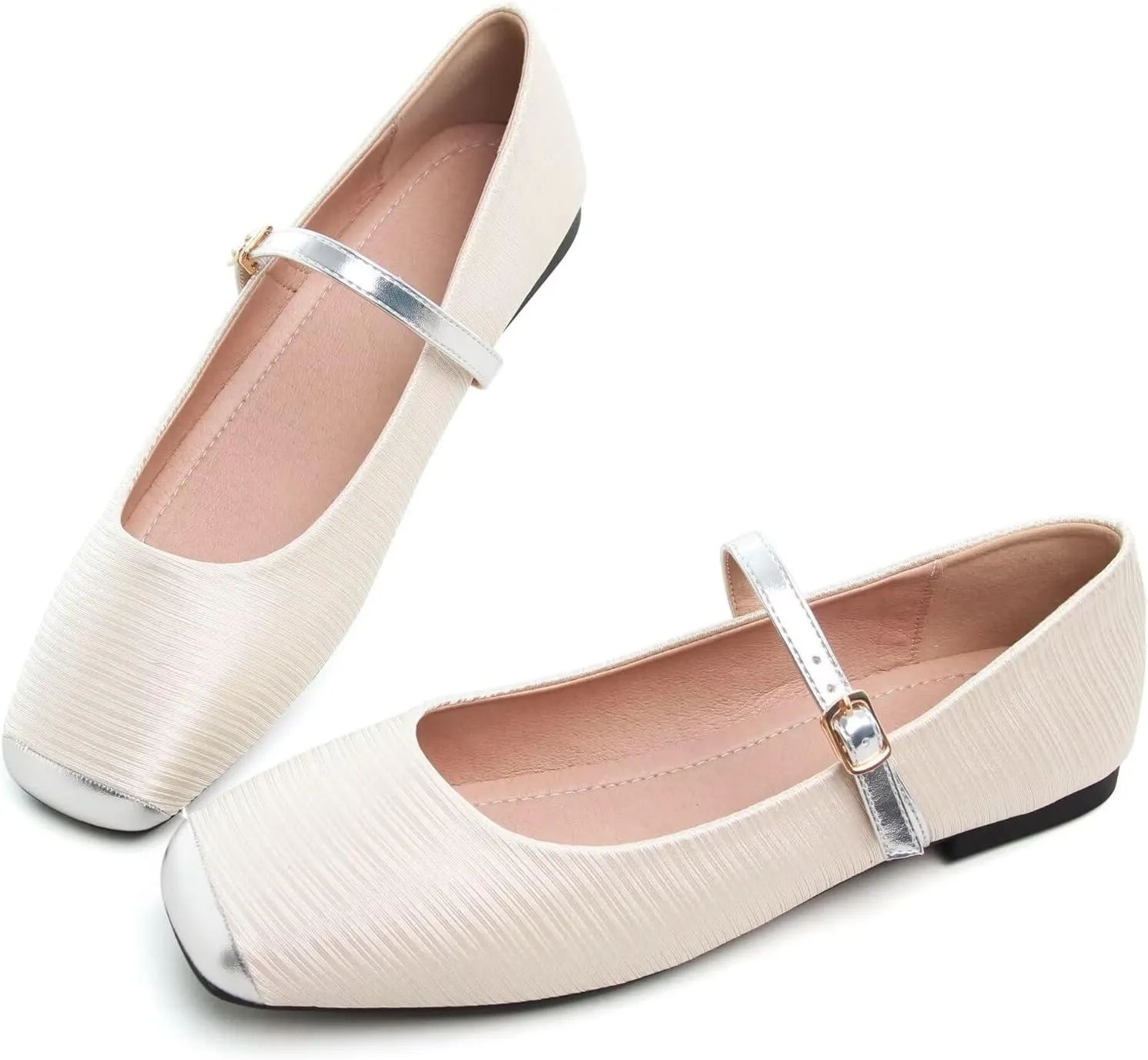 WENJIAZHIZHI Womens Square Toe Ballet Flats Comfortable Mary Jane Shoes Dressy Casual Slip-On Ballerina Walking Flat Shoes