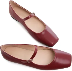 WENJIAZHIZHI Womens Square Toe Ballet Flats Comfortable Mary Jane Shoes Dressy Casual Slip-On Ballerina Walking Flat Shoes