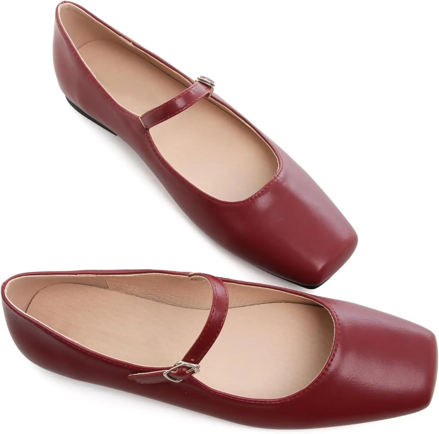 WENJIAZHIZHI Womens Square Toe Ballet Flats Comfortable Mary Jane Shoes Dressy Casual Slip-On Ballerina Walking Flat Shoes