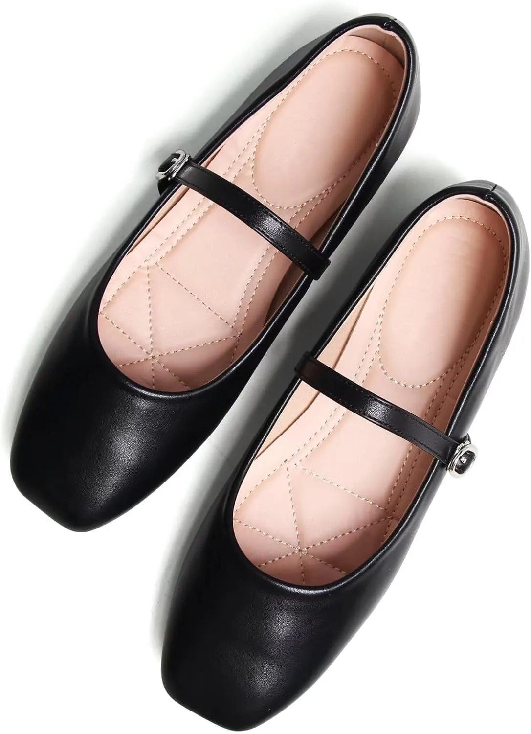 WENJIAZHIZHI Womens Square Toe Ballet Flats Comfortable Mary Jane Shoes Dressy Casual Slip-On Ballerina Walking Flat Shoes
