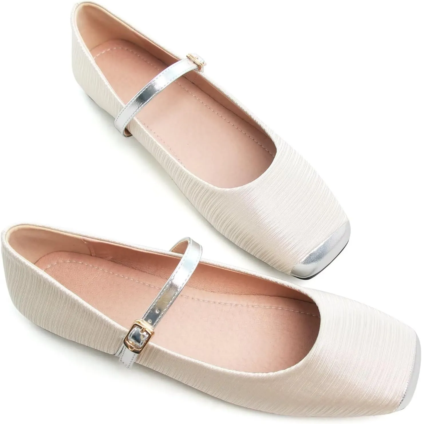 WENJIAZHIZHI Womens Square Toe Ballet Flats Comfortable Mary Jane Shoes Dressy Casual Slip-On Ballerina Walking Flat Shoes