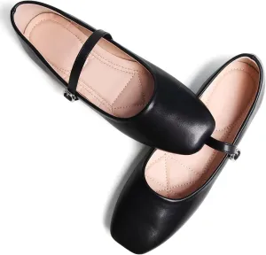 WENJIAZHIZHI Womens Square Toe Ballet Flats Comfortable Mary Jane Shoes Dressy Casual Slip-On Ballerina Walking Flat Shoes