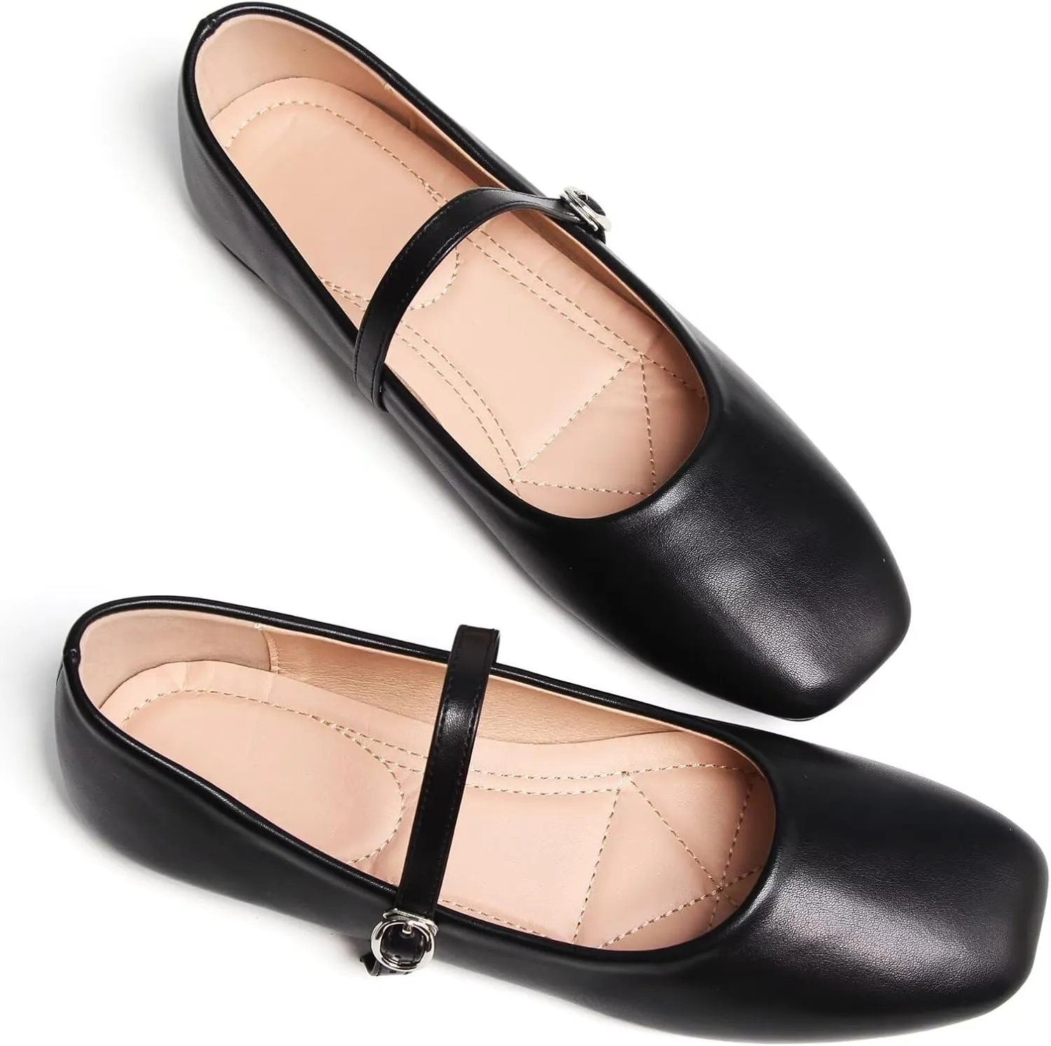 WENJIAZHIZHI Womens Square Toe Ballet Flats Comfortable Mary Jane Shoes Dressy Casual Slip-On Ballerina Walking Flat Shoes