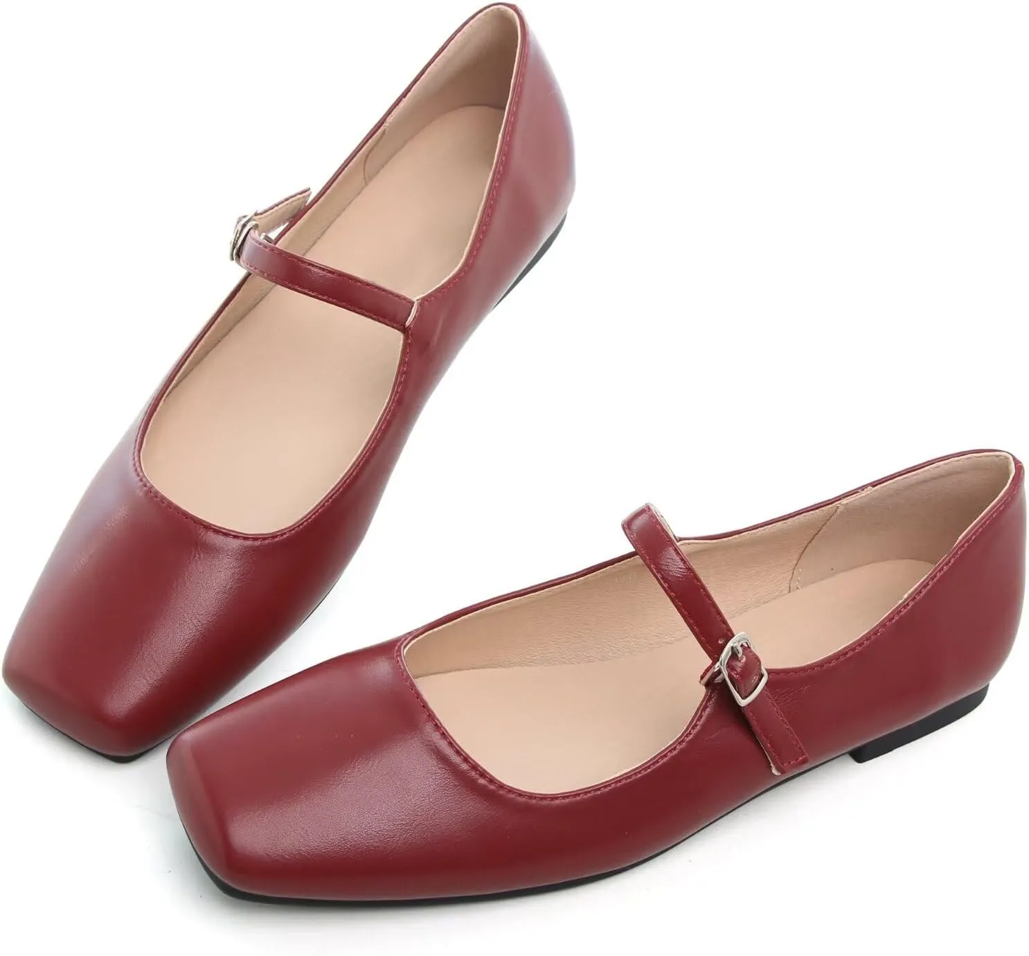 WENJIAZHIZHI Womens Square Toe Ballet Flats Comfortable Mary Jane Shoes Dressy Casual Slip-On Ballerina Walking Flat Shoes