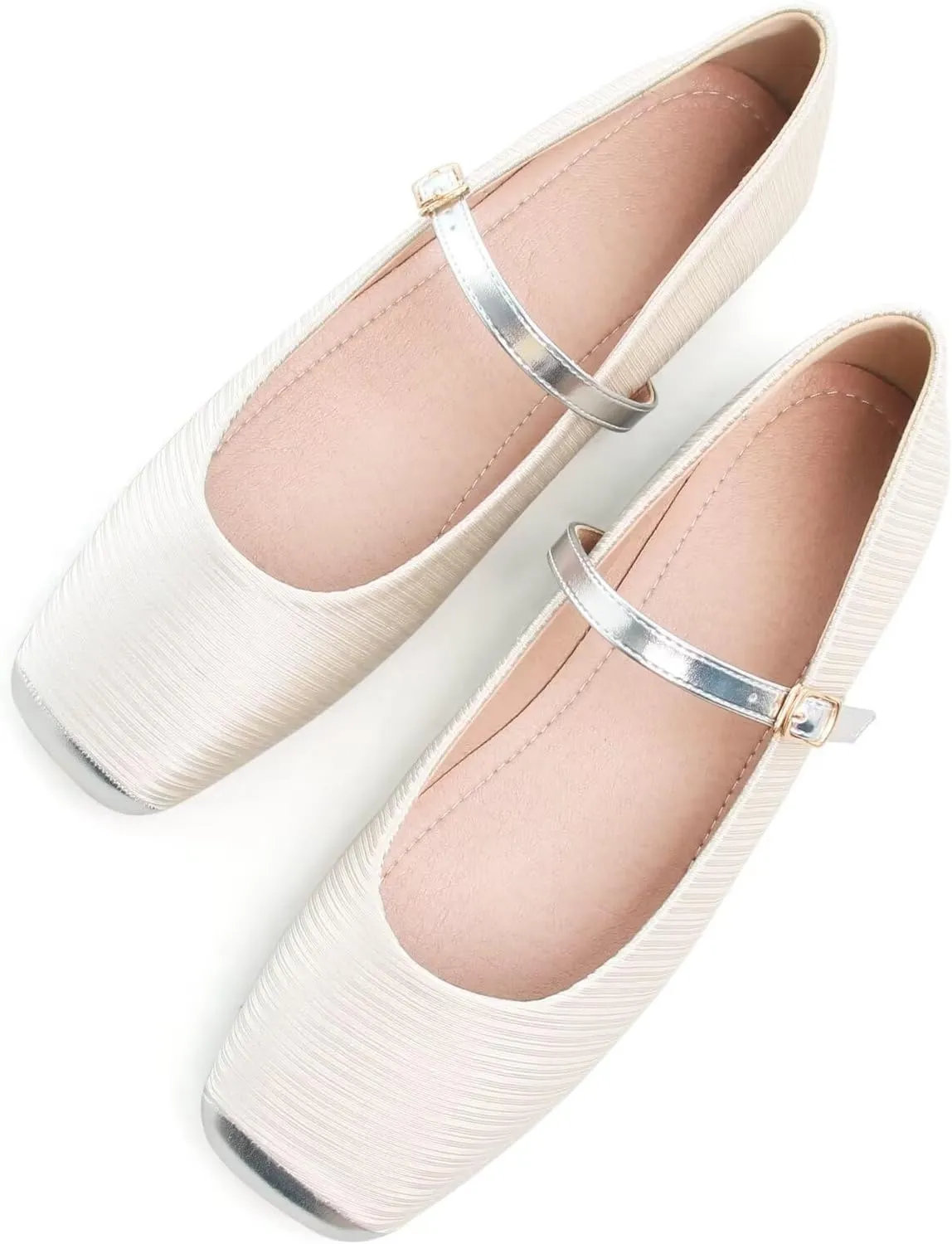 WENJIAZHIZHI Womens Square Toe Ballet Flats Comfortable Mary Jane Shoes Dressy Casual Slip-On Ballerina Walking Flat Shoes