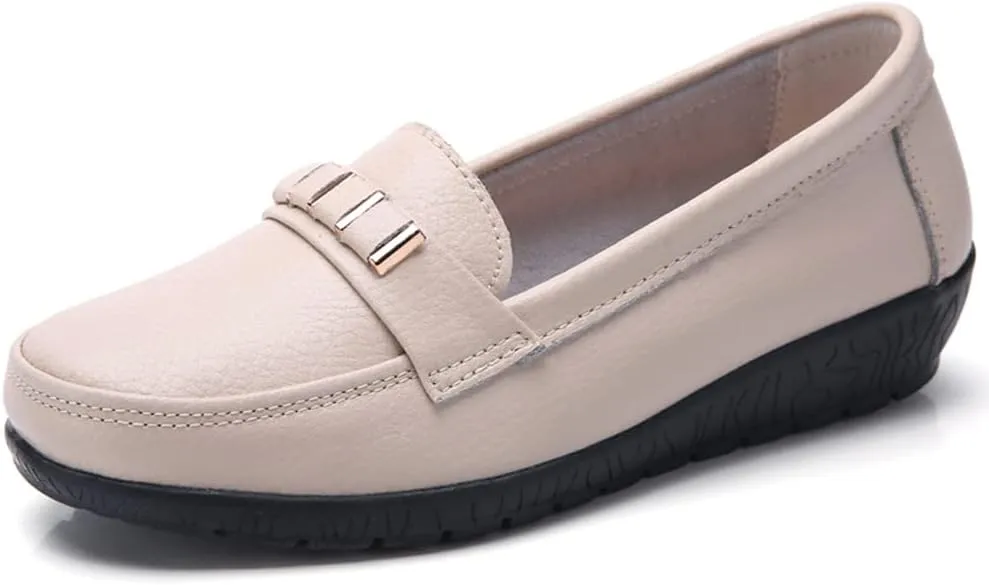 WERWAES Classic Leather Loafers for Womens Casual Lightweight Non-slip Moccasins Flats Office Driving Walking Slip on Ladies Loafers Shoes