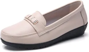 WERWAES Classic Leather Loafers for Womens Casual Lightweight Non-slip Moccasins Flats Office Driving Walking Slip on Ladies Loafers Shoes