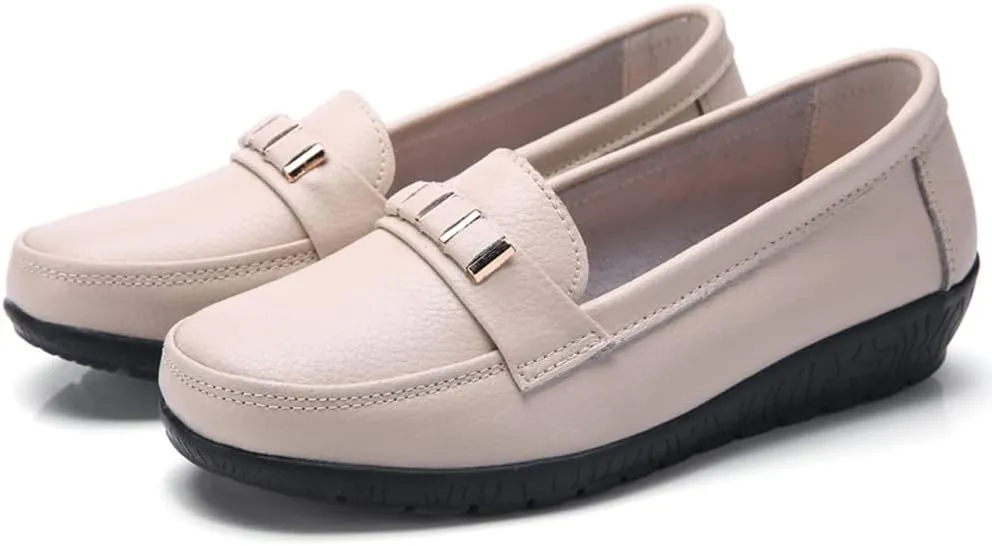 WERWAES Classic Leather Loafers for Womens Casual Lightweight Non-slip Moccasins Flats Office Driving Walking Slip on Ladies Loafers Shoes