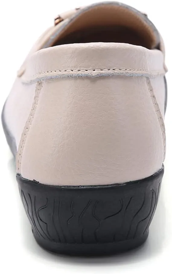 WERWAES Classic Leather Loafers for Womens Casual Lightweight Non-slip Moccasins Flats Office Driving Walking Slip on Ladies Loafers Shoes