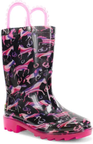 Western Chief Kids Waterproof Light Up Rain Boots With Handles for Easy On and Off for Boys and Girls, Pastel Pastures, 6