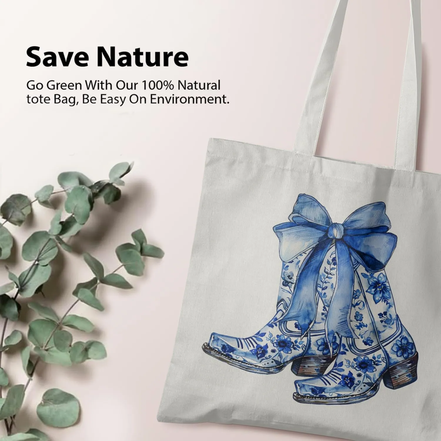 Western Cowboy Cowgirl Boots Canvas Tote Bag For Shopping Market Work,Western Cowgirl Cowboy Gifts